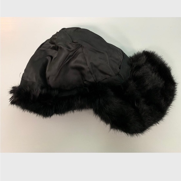 Black Faux Fur Billed Cap with Pom - Picture 7 of 7